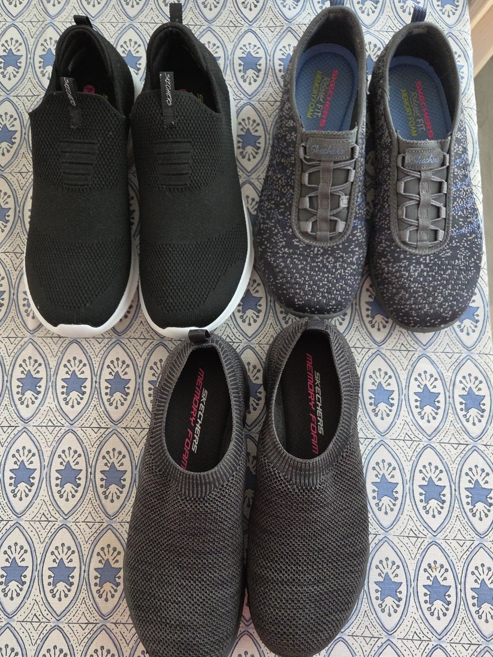Skechers Women's Black and Gray Athletic Slip-On Sneakers (3 Pairs)